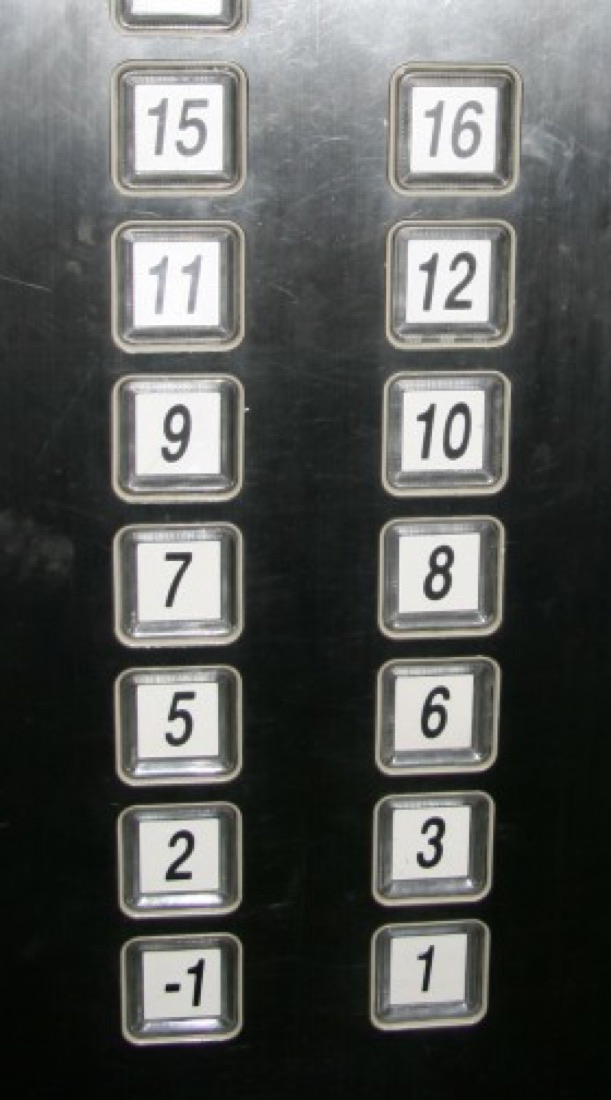 An elevator panel in Shanghai skipping floors 4, 13 and 14