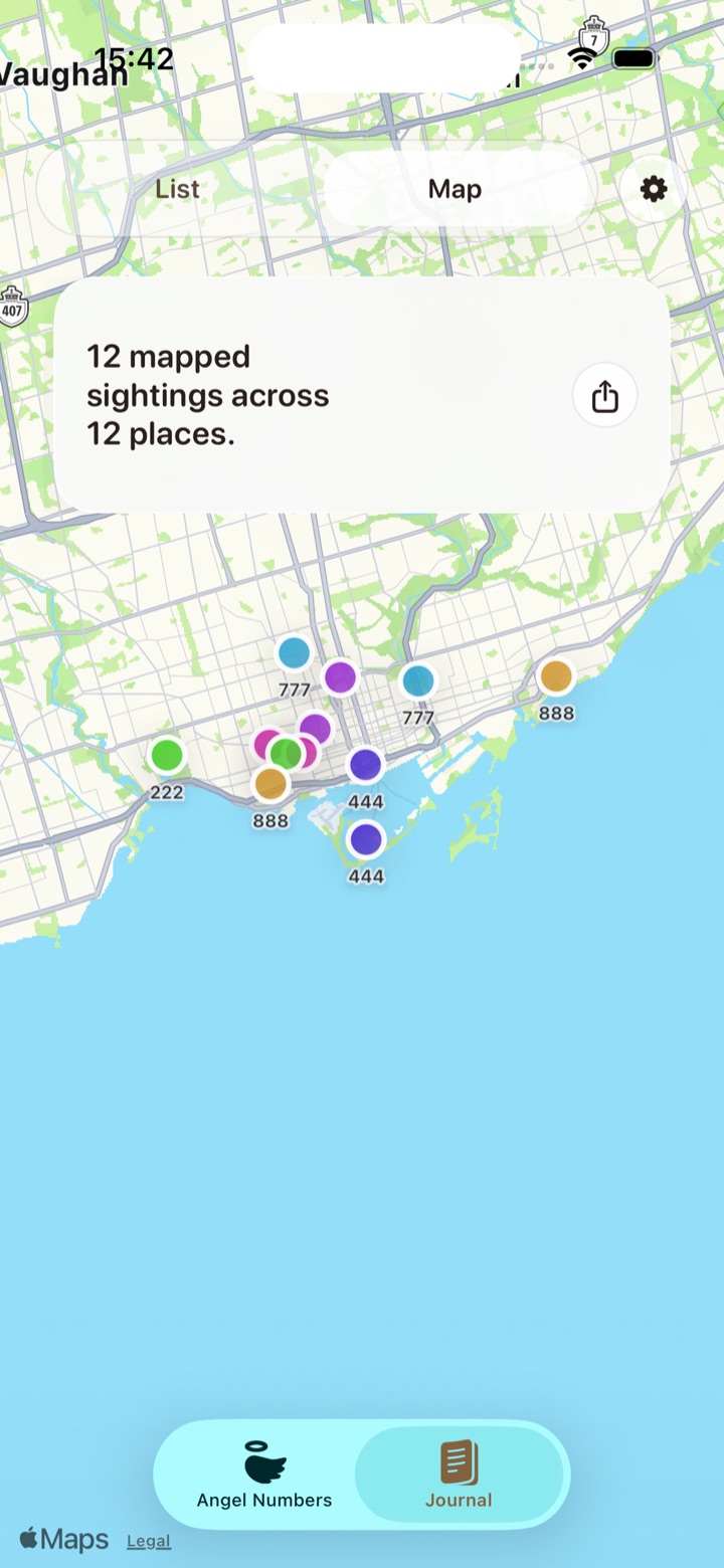 A map of where your Angel Numbers appeared